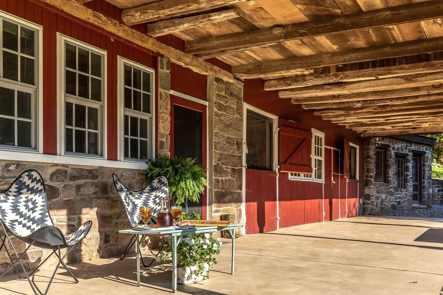 barn porch with furniture